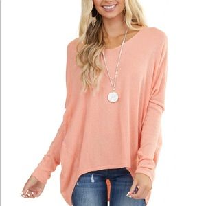 Light Coral Long Sleeve V neck high low top! NWOT